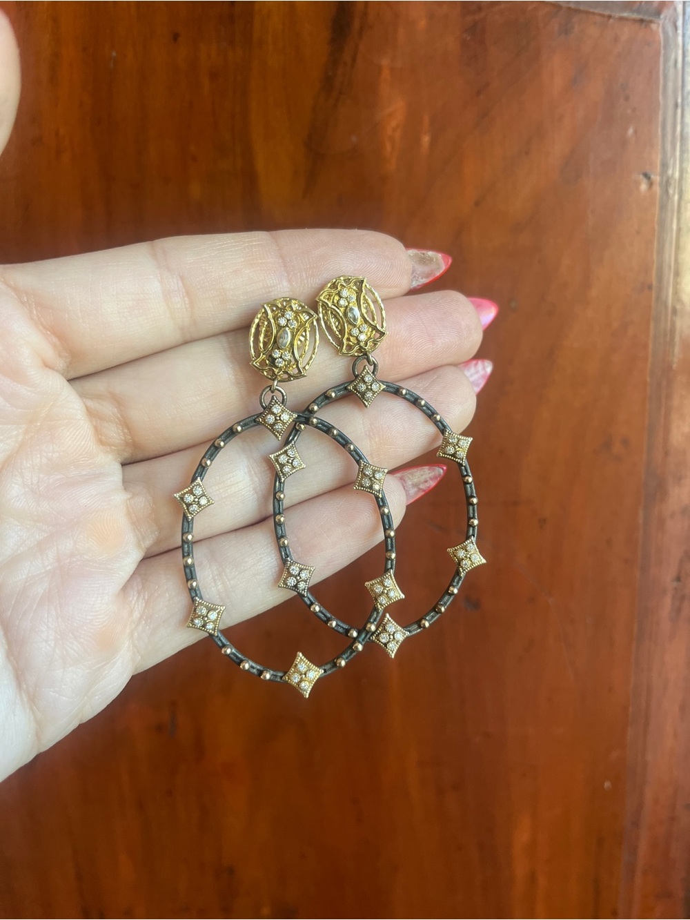 Armenta Gold and Silver Hoop Drop Earrings with Pave Accents